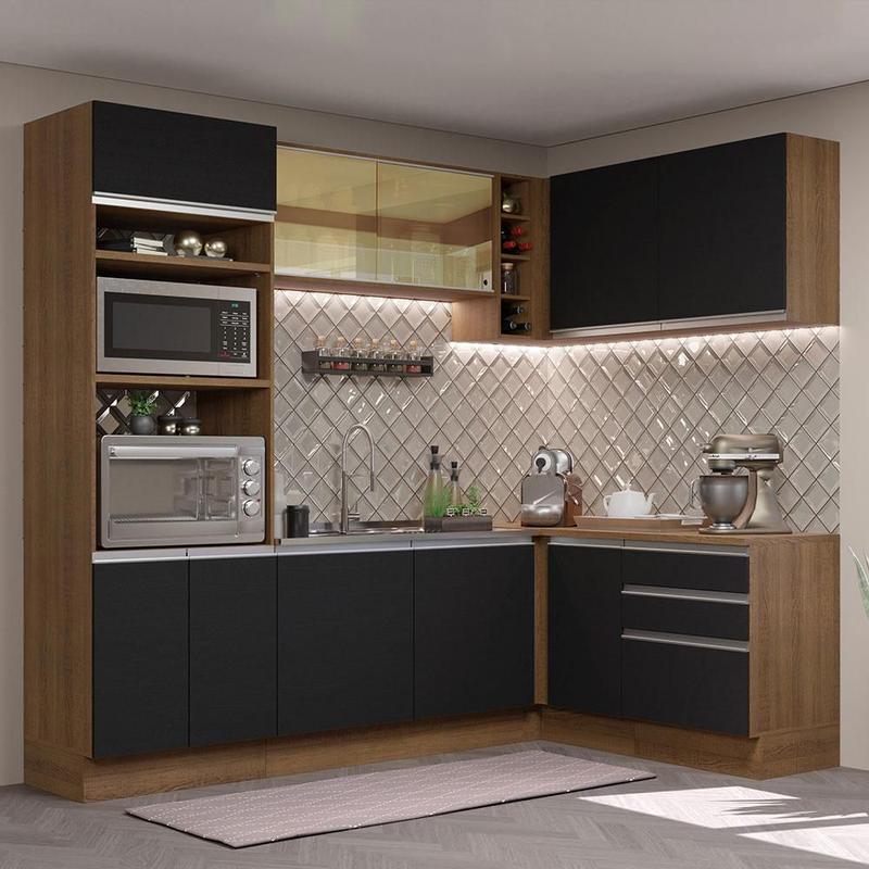 Cozinha Completa de Canto Madesa Glamy 399002 com Armário e Balcão